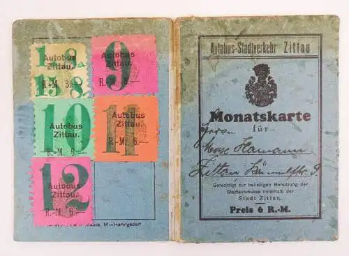 Monatskarte Autobus Stadtverkehr Zittau 1930 er Marken Fahrkarte
