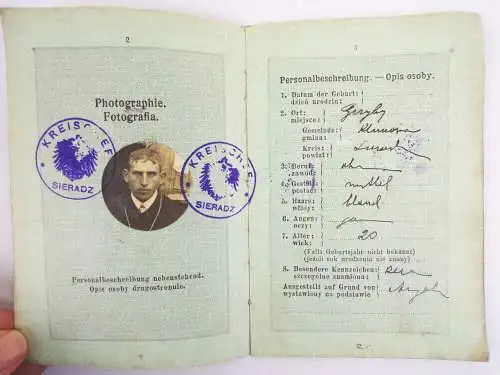 Pass 1916 Sieradz Polen Grenzübertritt Ausweis