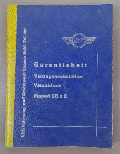 Garantieheft Vertragswerkstätten Verzeichnis Moped SR2E Simson