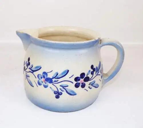 Alter Steingut Keramik Krug Blumen Dekor Blau Deko