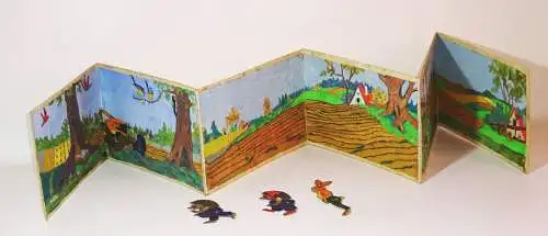 Hase und Igel Panorama Selbstgebastelt 1950er Klappbar Dekorativ Spielzeug