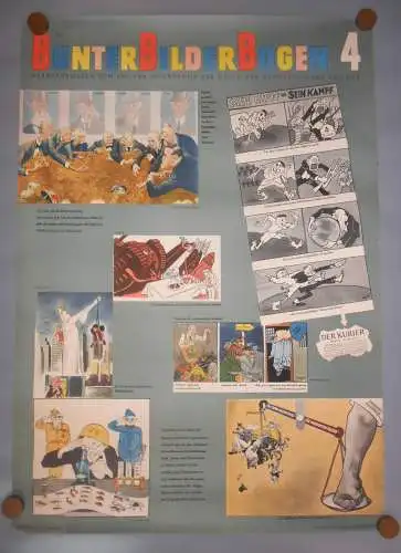 DDR Plakat um 1950 Bunter Bilder Bogen 4 Propaganda gegen Amerika Karikaturen
