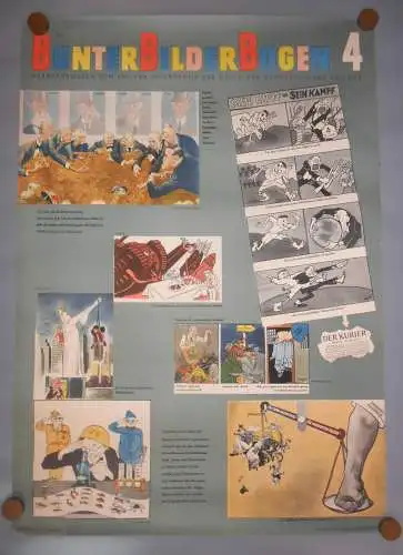 DDR Plakat um 1950 Bunter Bilder Bogen 4 Propaganda gegen Amerika Karikaturen 