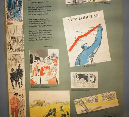 DDR Plakat um 1950 Bunter Bilder Bogen 3 Propaganda gegen Amerika Karikaturen