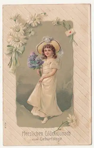 Präge Litho Ak Mädchen feine Mode Blumen Dekor 1917 ! (A2099