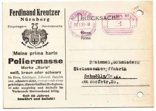 Werbe Postkarte Ferdinand Kreutzer Nürnberg Poliermasse 1933 (A2894