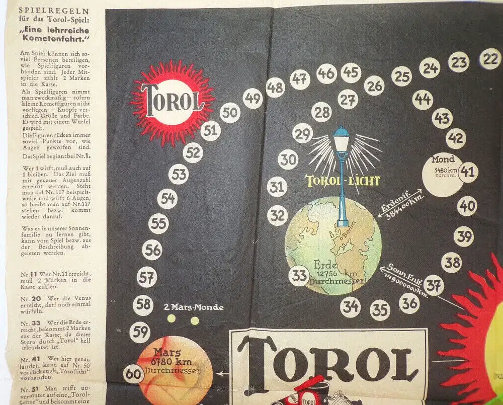 Altes Torol Glühstrumpf Brettspiel Kosmos Weltall Kometenfahrt Reklame Sammler  3