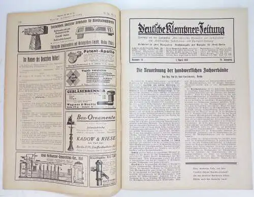 Deutsche Klempner Zeitung Installateur Anzeigen Reklame um 1938