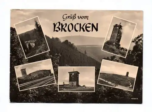 Ak Gruß vom Brocken 1957 Turm Eisenbahn