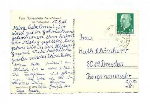 Ak Fels Pfaffenstein Sächsische Schweiz 1965