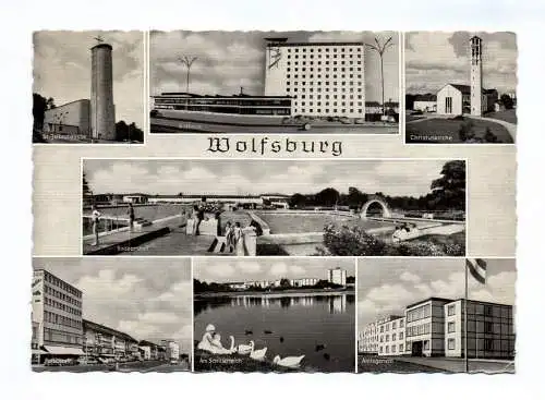 Ak Wolfsburg Rathaus Christuskirche Schillerteich 1968