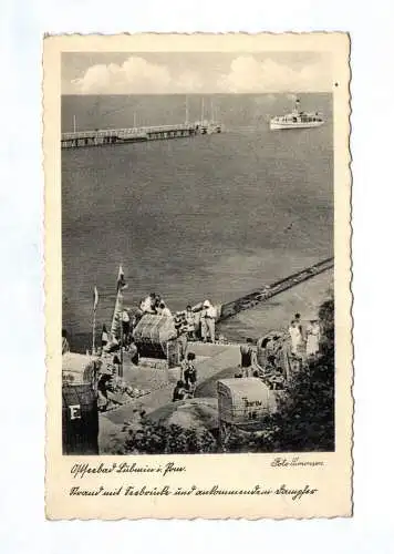 Ak Ostseebad Lubmin in Pommern Strand mit Seebrücke ankommender Dampfer