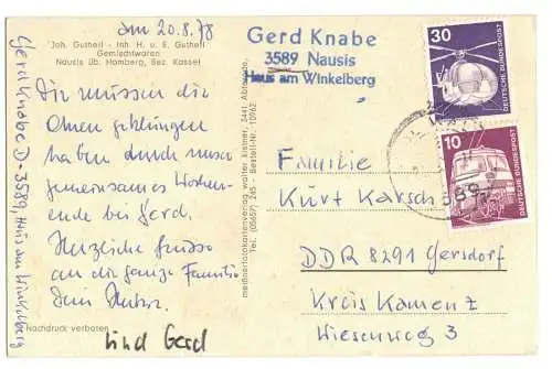 Ak Gruß aus Nausis über Homberg Bez. Kassel 1978