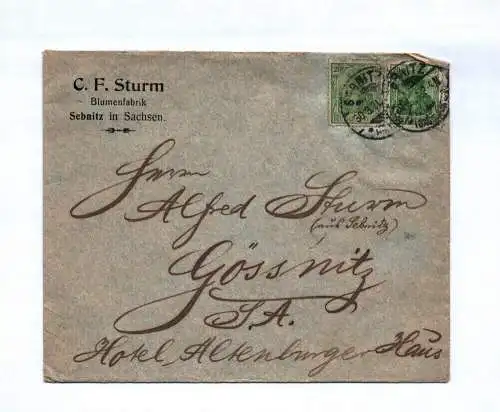 Brief 1921 C F Sturm Blumenfabrik Sebnitz in Sachsen