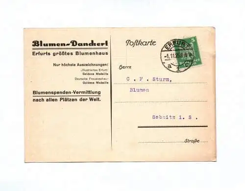 Blumen Danckert Postkarte Erfurts größtes Blumenhaus 1926