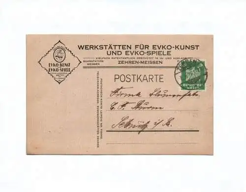 Postkarte Werkstätten für Evko Kunst Zehren Meissen 1926