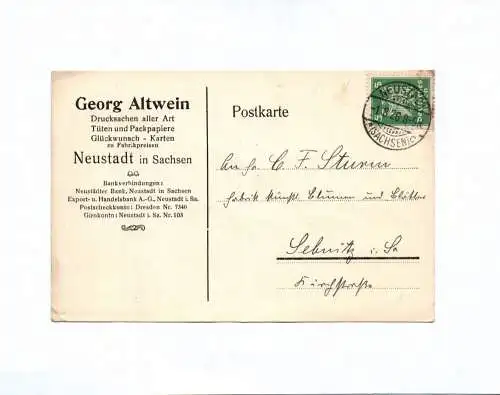 Postkarte Georg Altwein Drucksachen aller Art 1926 Neustadt Sachsen