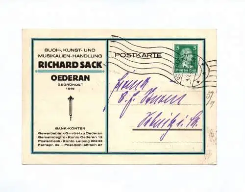 Postkarte Richard Sack Oederan Much Kunst Musikalien Handlung 1927