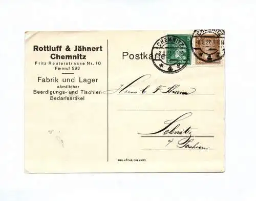 Postkarte Rottluff und Jähnert Chemnitz Fabrik und Lager 1927