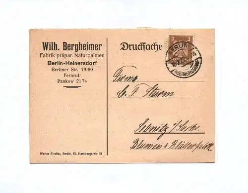 Drucksache Fabrik Naturpalmen 1927 Berlin Heinersdorf