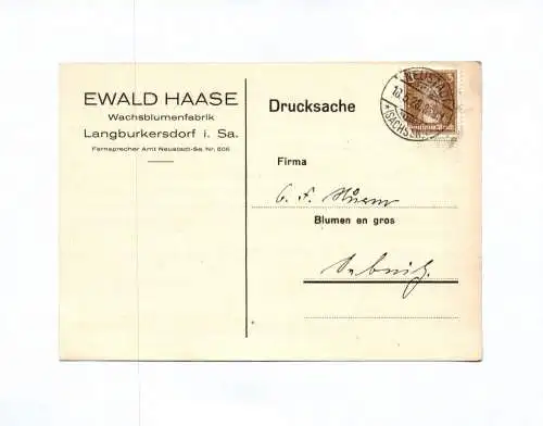 Drucksache Ewald Haase Wachsblumenfabrik Langburkersdorf 1928