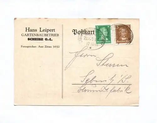 Postkarte Hans Leiptert Gartenbaubetrieb Scheibe OL 1928