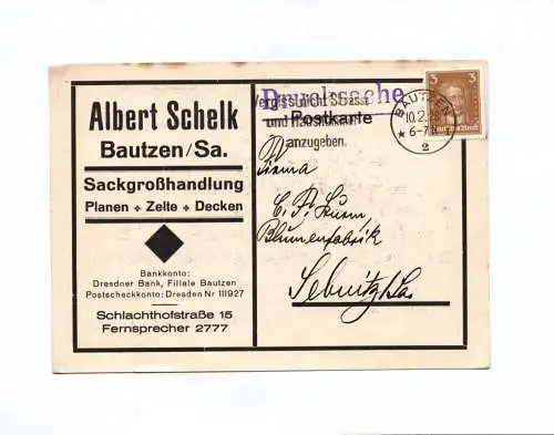 Drucksache Albert Schelk Bautzen Sackgroßhandlung 1928
