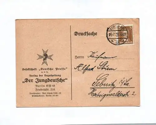Drucksache Deutsche Presse Verlag der Tageszeitung Der Jungdeutsche 1928