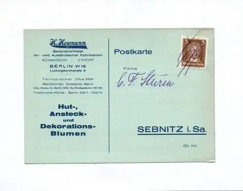 Postkarte H Heymann Generalvertreter ausländischer Fabrikanten Berlin