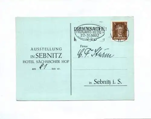 Ausstellung in Sebnitz Hotel Sächsischer Hof Drucksache 1927