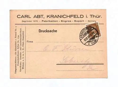Drucksache Carl Abt Kranichfeld Thüringen Fabrikation 1927