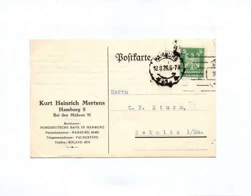 Postkarte 1926 Kurt Heinrich Mertens Hamburg