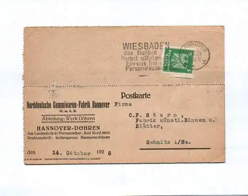 Postkarte Norddeutsche Gummiwaren Fabrik Hannover Döhren 1926