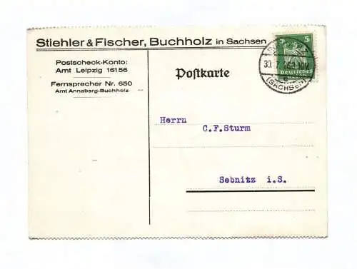 Postkarte Stiehler Fischer Buchholz Sachsen 1926