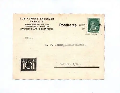 Postkarte Gustav Gerstenberger Chemnitz 1927