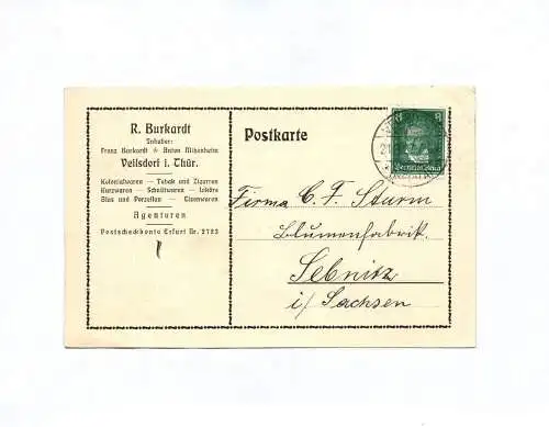 Postkarte R Burkardt Veilsdorf Thüringen Kolonialwaren 1927