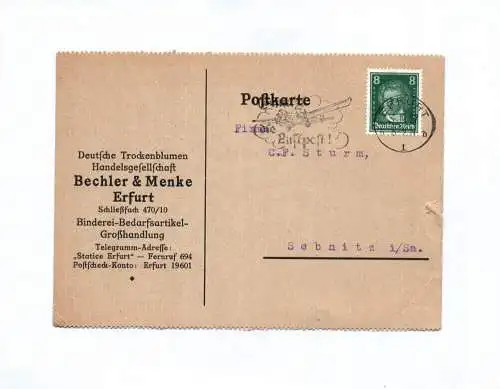 Luftpost Deutsche Trockenblumen Handelsgesellschaft Erfurt 1927 Postkarte