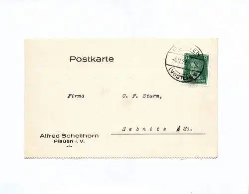 Postkarte Alfred Schellhorn Plauen im Vogtland 1927
