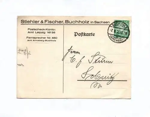 Postkarte Stiehler Fischer Buchholz Sachsen 1925