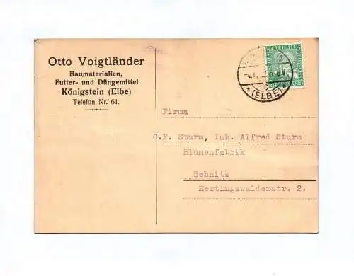 Postkarte Otto Voigtländer Baumaterialien Königstein Elbe 1925
