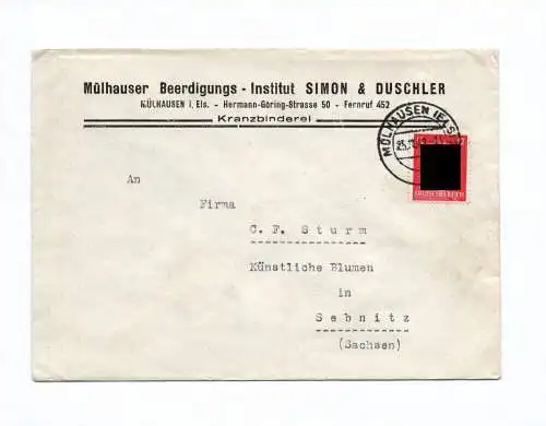 Brief Mülhauser Beerdigungs Institut Simon und Duschler 1942
