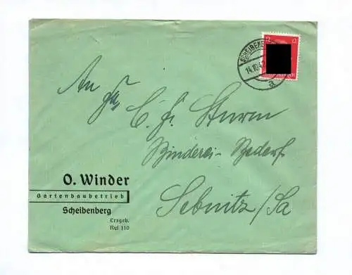 Brief O Winder Gartenbaubetrieb Scheibenberg 1942
