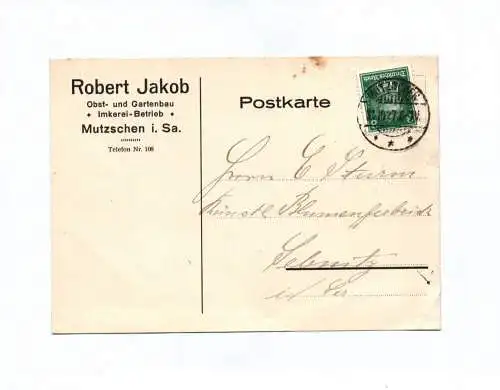 Postkarte Robert Jakob Obst Gartenbau Imkerei Mutzschen 1927