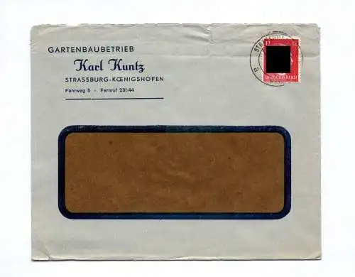 Briefkuvert Gartenbaubetrieb Karl Kuntz Strassburg Königshofen 1942