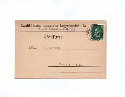 Postkarte Ewald Haase Blumenfabrik Langburkersdorf 1927