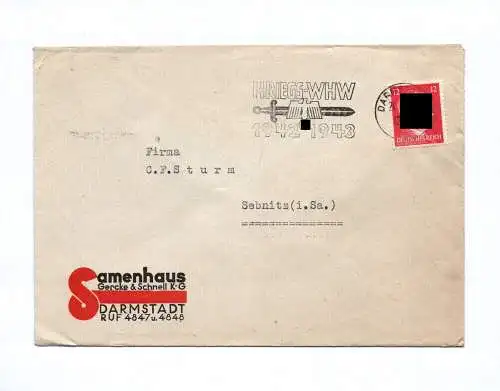 Brief Samenhaus Gercke und Schnell KG Darmstadt 1942