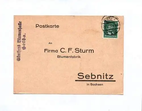 Postkarte Günthers Blumenhalle Gotha 1927