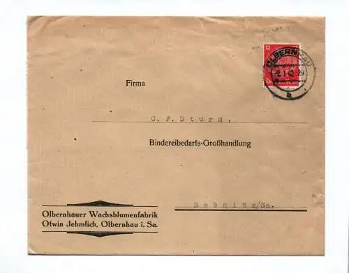 Brief Olbernhauer Wachsblumenfabrik Otwin Jehmlich Olbernahu 1942