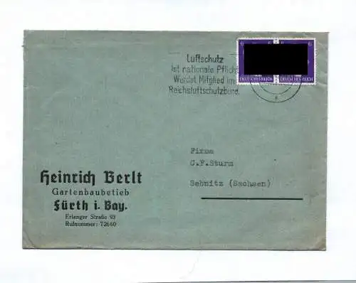 Brief Heinrich Berlt Gartenbaubetrieb Fürth in Bayern 1942