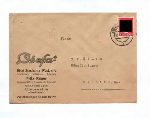 Brief Obefa Bettfedern Fabrik Fritz Rauer 1942 Eberswalde